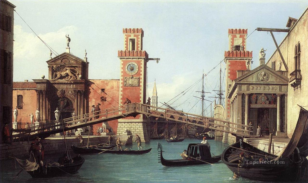 Vista de la entrada al Arsenal Canaletto Venecia Pintura al óleo